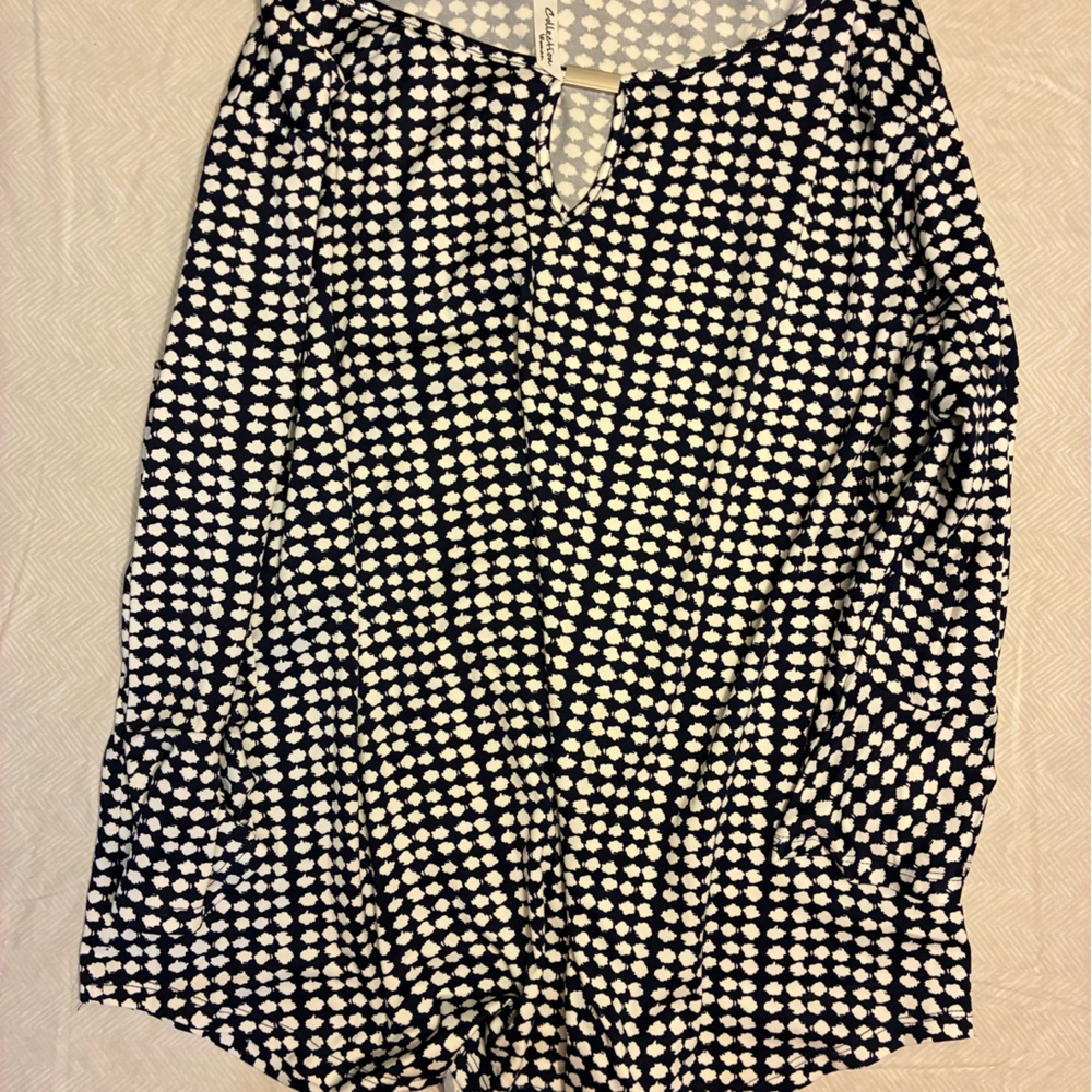 Navy and White Polka Dot Women's Top